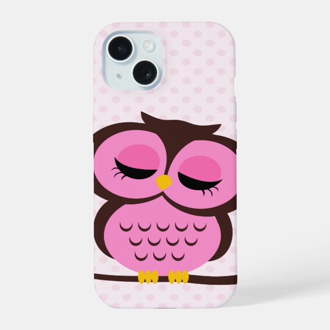 Coque iPhone 15 Chouette rose (Verso)