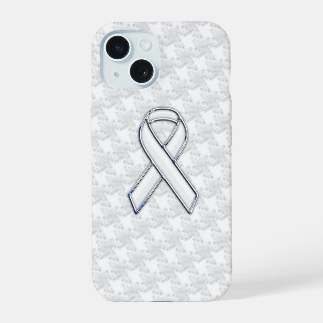 Coque iPhone 15 Chrome Comme White Ribbon Sensibilisation Houndsto (Verso)