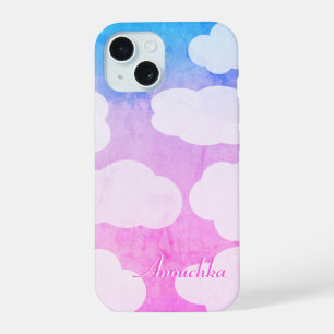 Coque iPhone 15 Ciel coloré enchanteur, nuages ludiques, votre nom