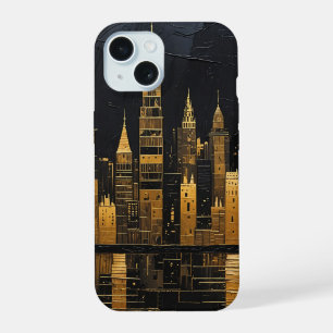 Coque iPhone 15 Ciel urbain doré à minuit