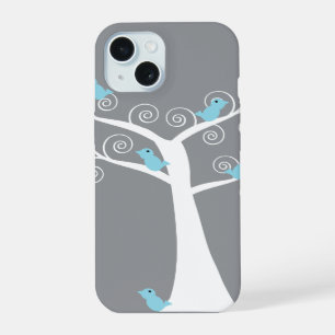 Coque iPhone 15 Cinq oiseaux bleus dans un boîtier d'arbre