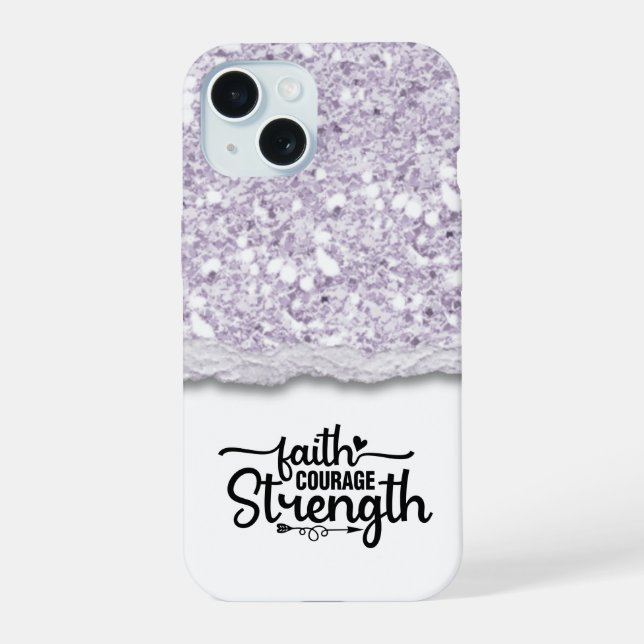 Coque iPhone 15 Citation de calligraphie script Foi Courage Force (Verso)