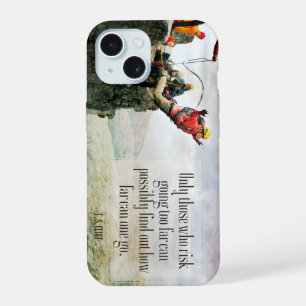 Coque iPhone 15 Citation inspirante de T.S. Eliot "Jusqu'où"