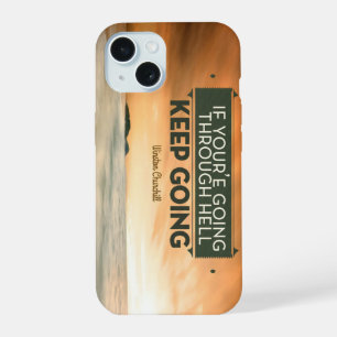 Coque iPhone 15 Citation inspirante de Winston Churchill "Continue