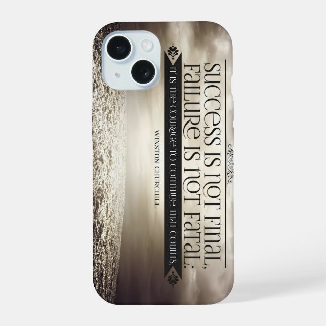 Coque iPhone 15 Citation inspirée de Winston Churchill "Courage" (Verso)