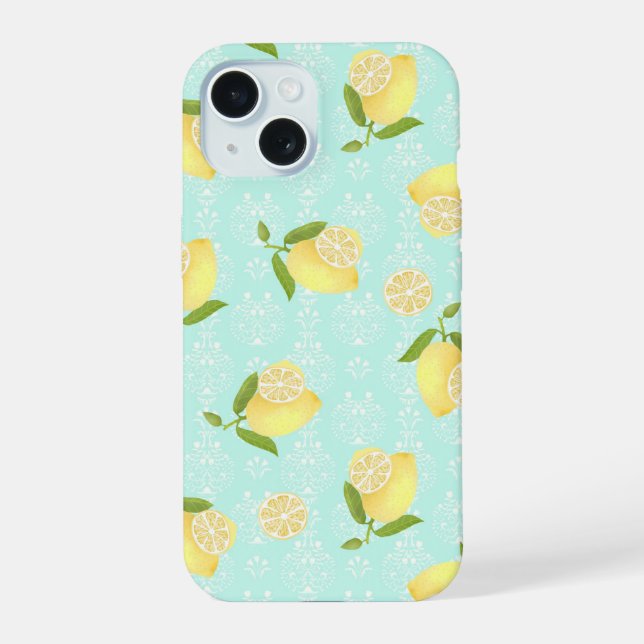 Coque iPhone 15 Citron Motif bleu (Verso)