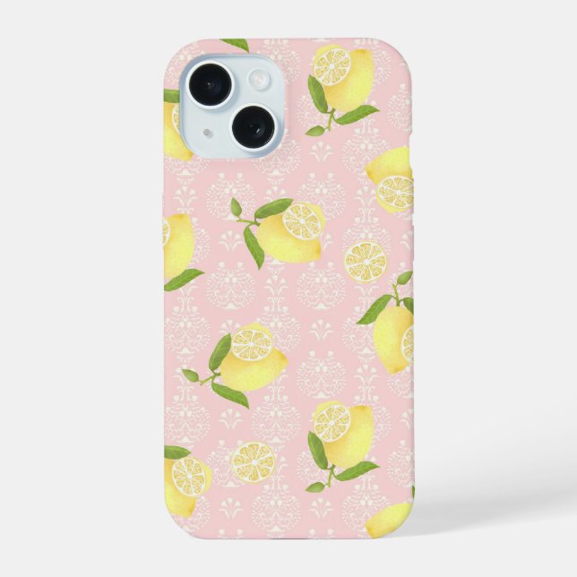 Coque iPhone 15 Citron Motif rose (Verso)