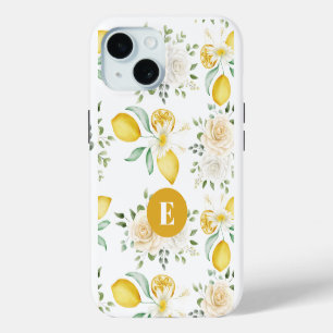 Coque iPhone 15 citrons Eucalyptus Roses Tendre Blush Monogramme