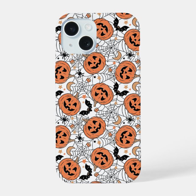 Coque iPhone 15 Citrouille éffrayant Motif Halloween (Verso)