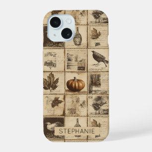 Coque iPhone 15 Citrouille feuille d'érable de récolte ancienne Sé