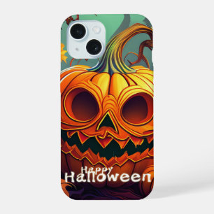 Coque iPhone 15 Citrouille orange effrayante avec visage, Hallowee