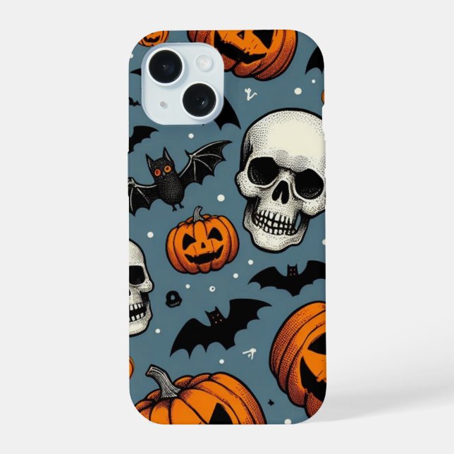 Coque iPhone 15 Citrouilles & Crânes (Verso)