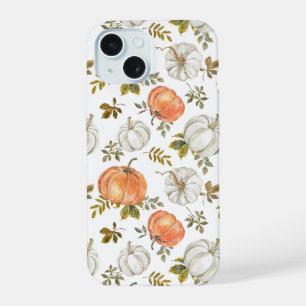 Coque iPhone 15 Citrouilles d'aquarelle et Motif d'automne de feui