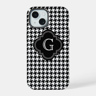 Coque iPhone 15 Classique Houndstooth Noir et Blanc avec Monogramm