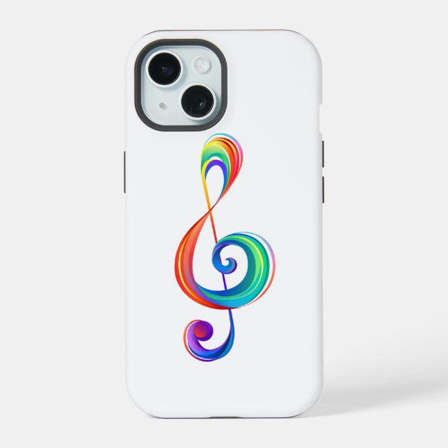 Coque iPhone 15 Clé de sol arc-en-ciel stratifiée (Verso)
