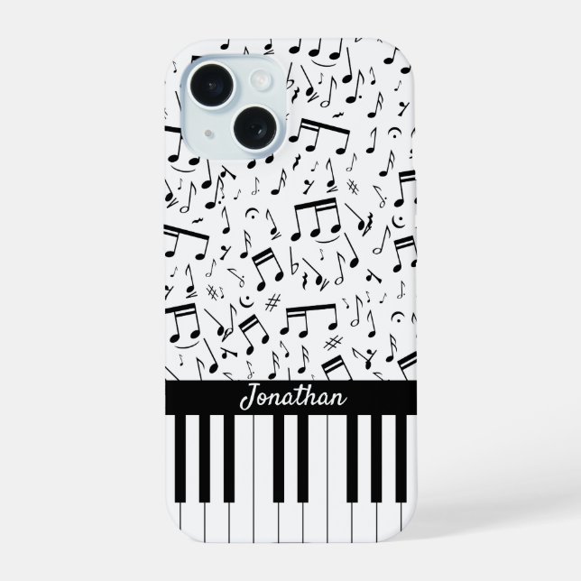 Coque iPhone 15 Clés de piano noir et blanc design (Verso)