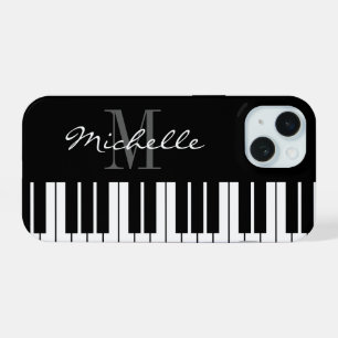 Coque iPhone 15 Clés de piano noir et blanc monogramme iPhone 15 c