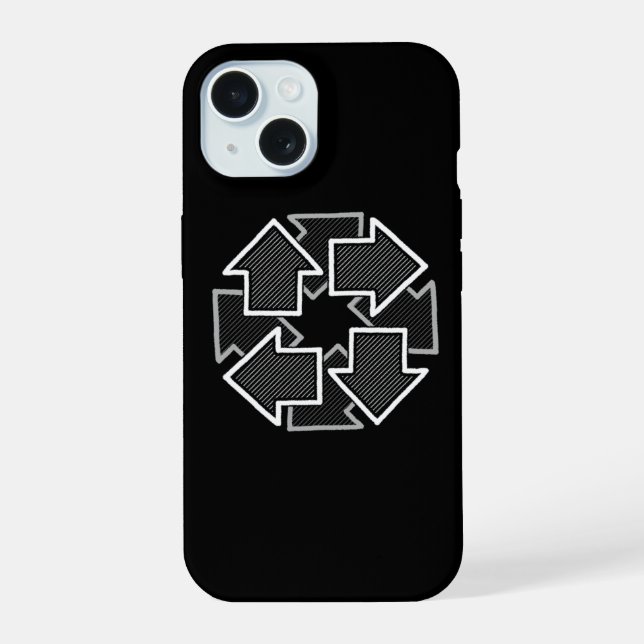 Coque iPhone 15 Clockwise Arrows Minimal Geometric Black Variant 2 (Verso)