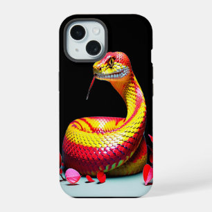 Coque iPhone 15 Cobra serpent avec des écailles rouges et jaunes v