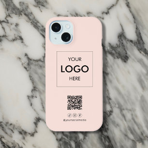 Coque iPhone 15 Code QR de médias sociaux d'entreprise Blush