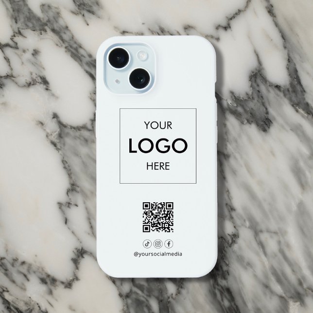 Coque iPhone 15 Code QR de médias sociaux d'entreprise Noir (Créateur téléchargé)