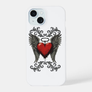 Coque iPhone 15 Cœur ailé avec halo – Conception d'amour d'ange go