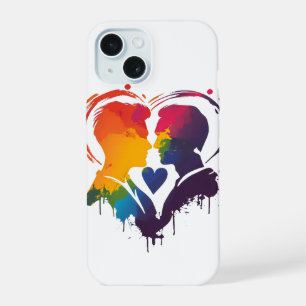 Coque iPhone 15 Coeur arc-en-ciel gai couple