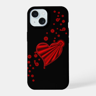 Coque iPhone 15 Cœur arc-en-ciel rouge avec étoiles sur fond noir