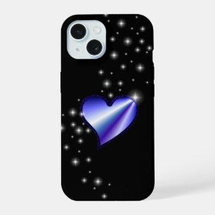 Coque iPhone 15 Cœur arc-en-ciel violet avec étoiles