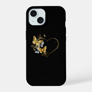 Coque iPhone 15 Cœur avec papillons dorés