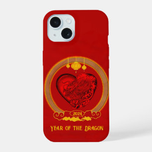Coque iPhone 15 Cœur de dragon, année du dragon