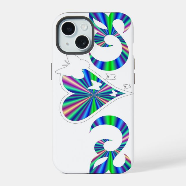 Coque iPhone 15 Cœur de papillon et Lily Rainbowart (Verso)
