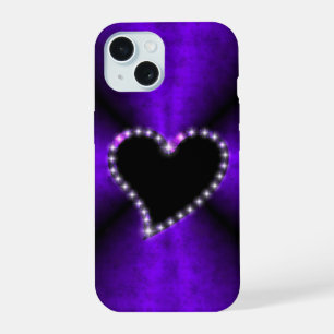 Coque iPhone 15 Cœur noir avec des étoiles sur arc-en-ciel rose vi