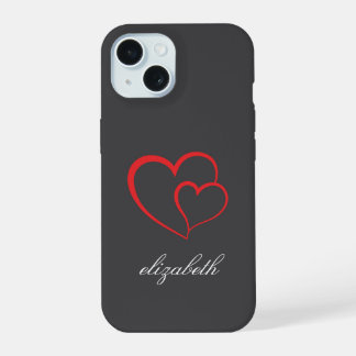 Coque iPhone 15 cœur rouge en forme fond coloré personnalisé