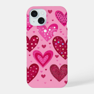 Coque iPhone 15 Cœurs à motifs rose et rouge