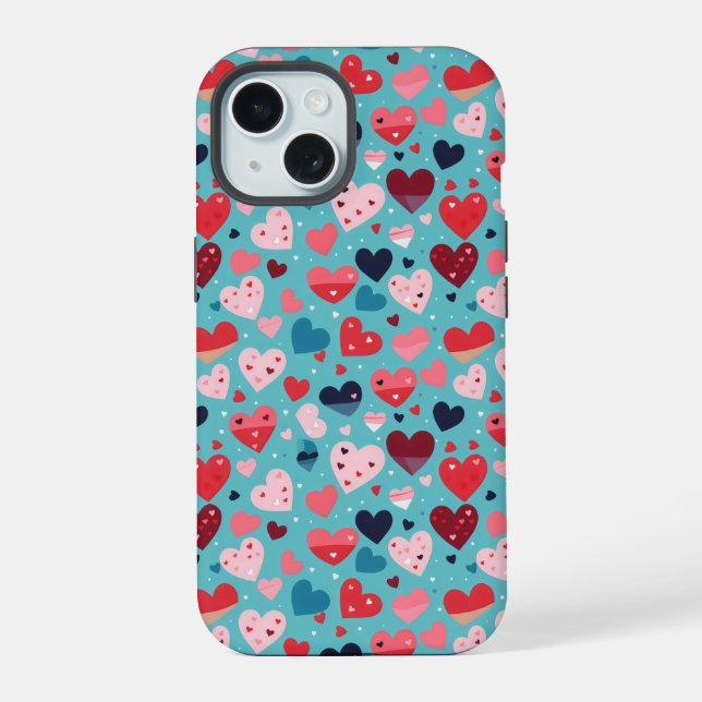Coque iPhone 15 Coeurs colorés Motif mignon (Verso)