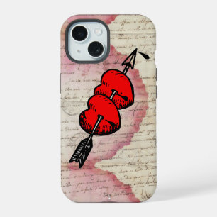 Coque iPhone 15 Cœurs de lettre d'amour antique Flèche Éphémère Co