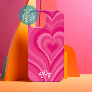 Coque iPhone 15 Cœurs Féminins Rose Chaude et Blanc - Nom de Scrip