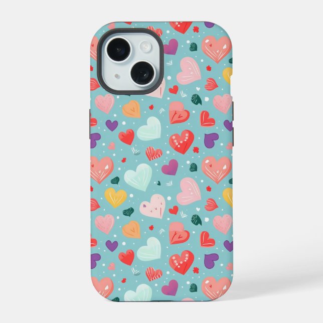 Coque iPhone 15 Coeurs mignons Motif coloré (Verso)