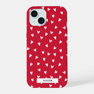 Coque iPhone 15 Cœurs romantiques Nom de monogramme personnalisé