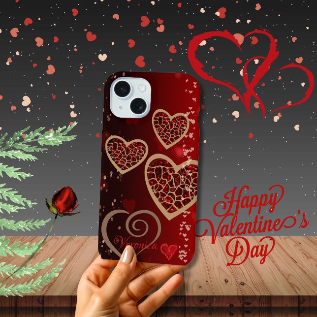 Coque iPhone 15 Cœurs Rouge Clair (Bright Red Hearts iPhone 15 Case)