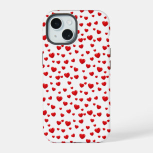 Coque iPhone 15 Cœurs rouges dispersés sur fond blanc