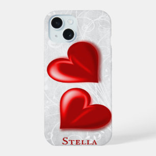 Coque iPhone 15 Cœurs Rouges Personnalisés