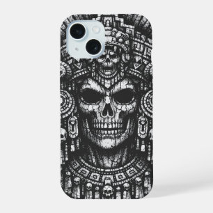 Coque iPhone 15 Coiffe de crâne aztèque par BurnsInHell