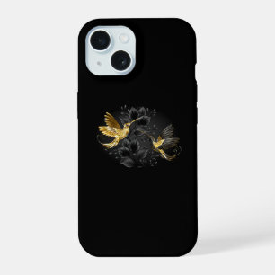 Coque iPhone 15 Colibri noir et or