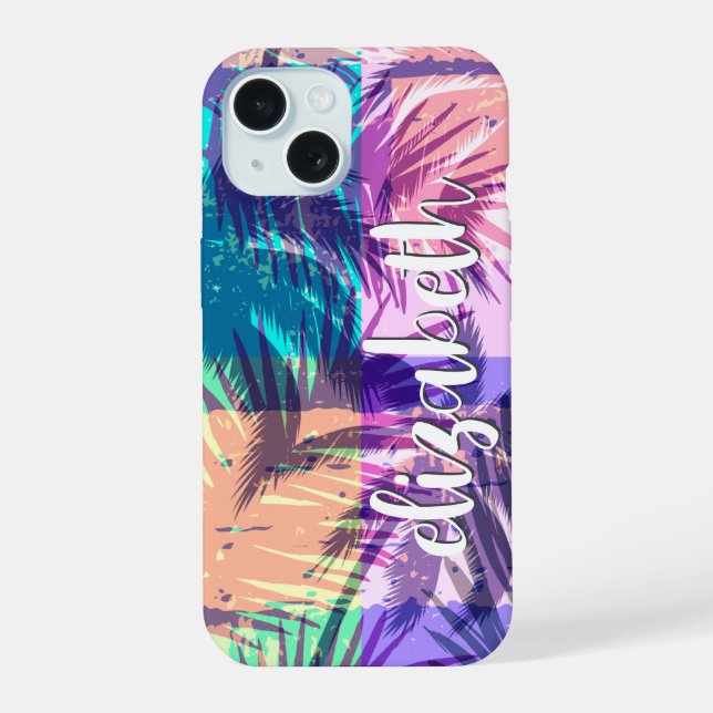 Coque iPhone 15 Collage Chic Palm Tree (Verso)