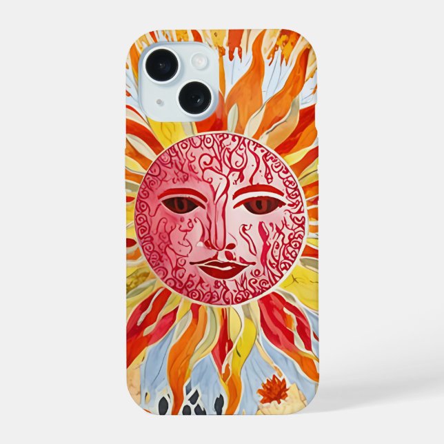 Coque iPhone 15 Collage d'art du visage du soleil - Conception vib (Verso)