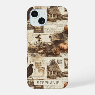 Coque iPhone 15 Collage d'automne vintage Ephémère sépitique rus