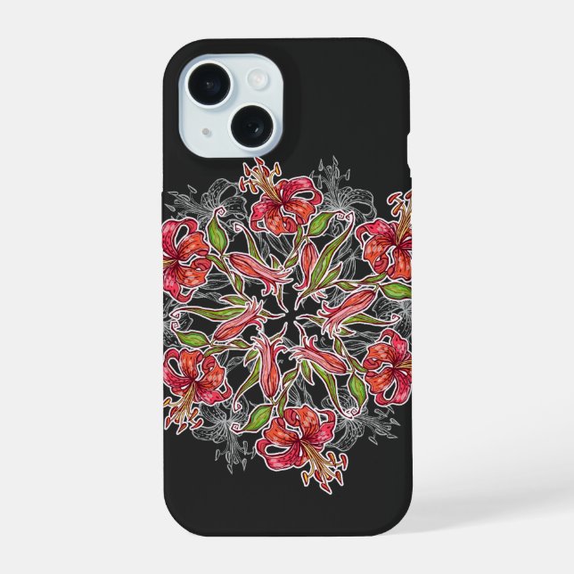 Coque iPhone 15 Collage de fleurs de lys en fleurs (Verso)