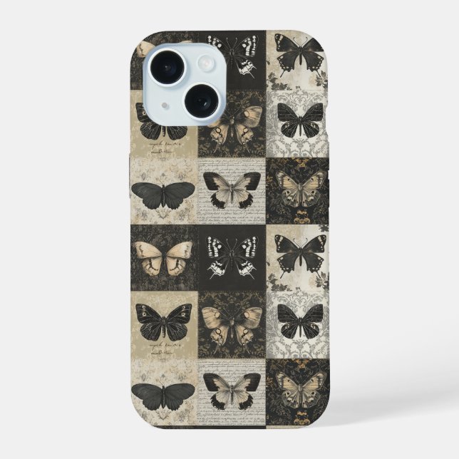 Coque iPhone 15 Collage de papillon et de papillon (Verso)